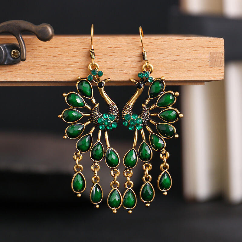 

Earrings Vintage Colorful Resin Gem Peacock Dangle Earrings in Multicolor. Size