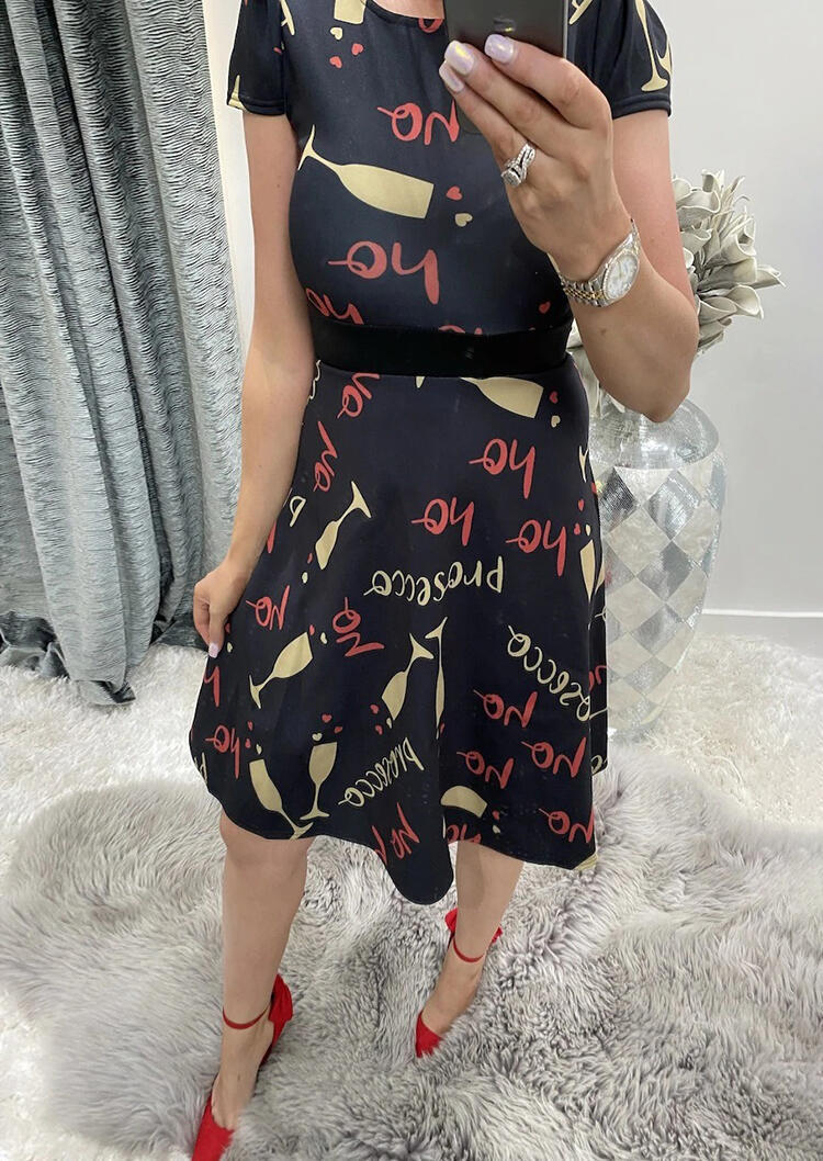 Prosecco Ho Ho Ho Wine Glass Mini Dress - Navy Blue