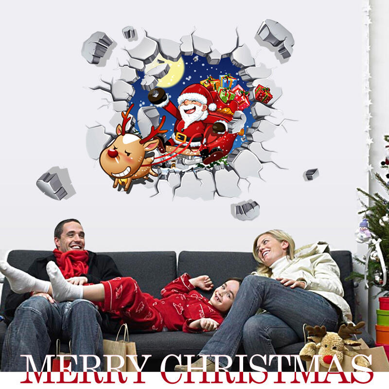 

Christmas Decoration Removable Christams Santa Claus 3D Wall Art Decal Sticker in Multicolor. Size