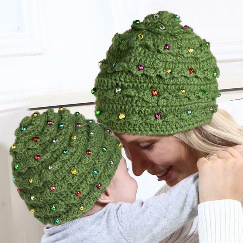 

Hats Winter Warm Crochet Pattern Christmas Tree Hat in Green. Size: Child