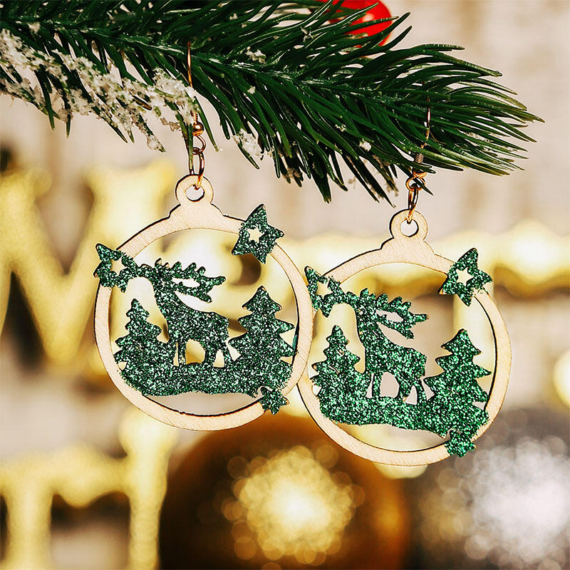 

Earrings Christmas Tree Reindeer Star Sequined Wooded Earrings in Red. Size