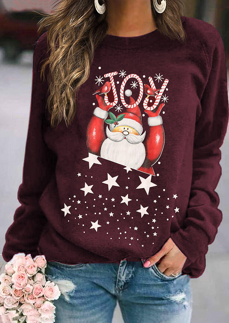 

Sweatshirts Christmas Joy Santa Claus Snowflake Star Sweatshirt in Burgundy. Size