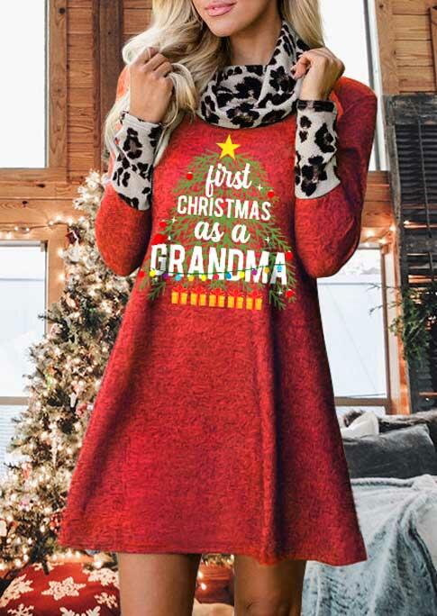 

Mini Dresses First Christmas As A Grandma Leopard Turtleneck Mini Dress in Red. Size: S,M,,XL