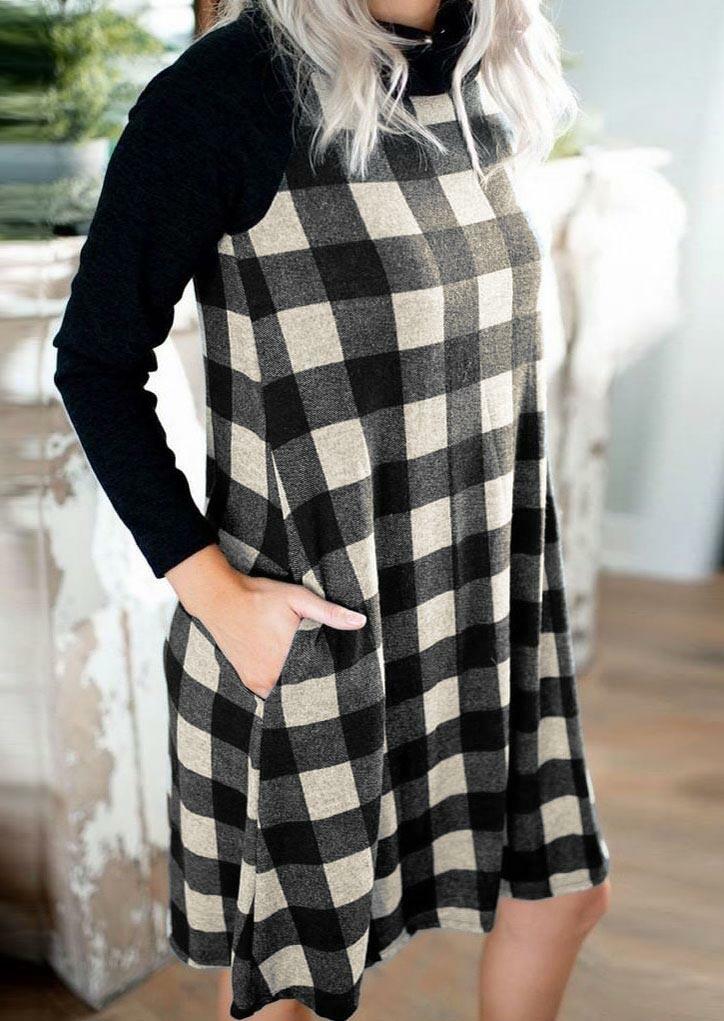 

Mini Dresses Plaid Splicing Pocket Cowl Neck Mini Dress in Plaid. Size: ,L,XL