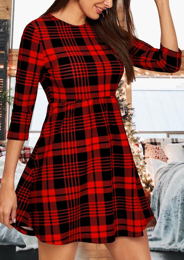 

Mini Dresses Buffalo Plaid Ruffled Three Quarter Sleeve Mini Dress in Plaid. Size: M,,XL