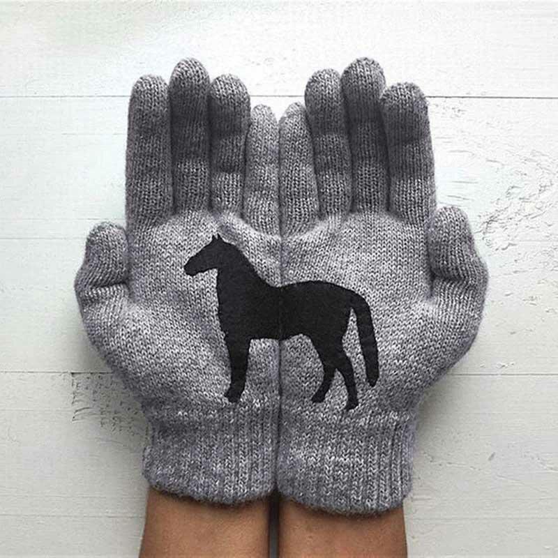 Winter Warm Horse Knitted Gloves