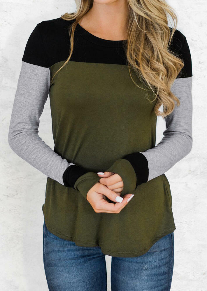 

T-shirts Tees Color Block Long Sleeve T-Shirt Tee in Burgundy. Size