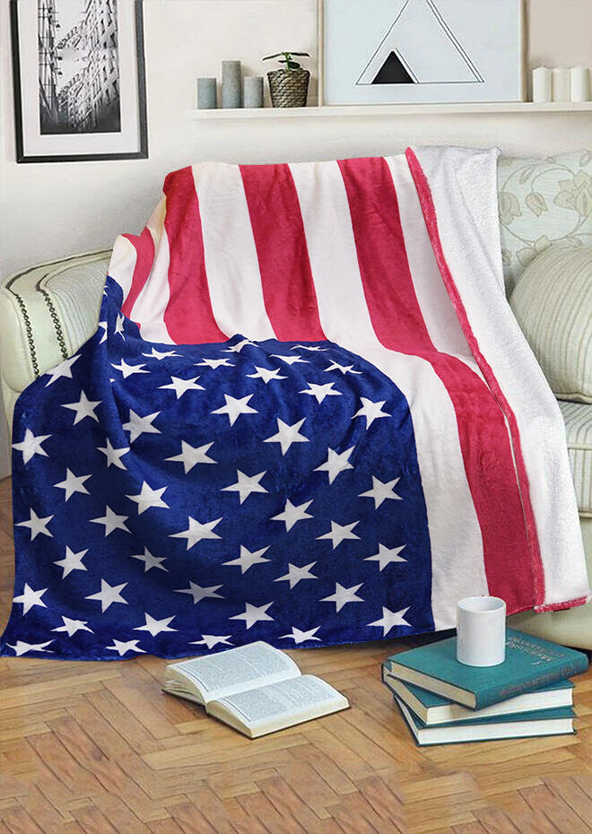 

Blanket American Flag Star Striped Warm Flannel Blanket in Multicolor. Size