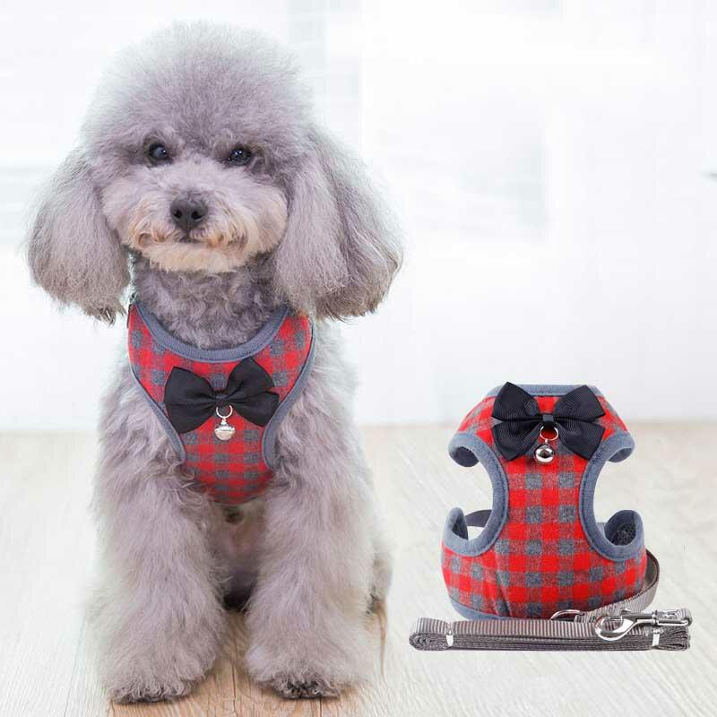 

Pet Products Pet Cat Dog Plaid Bow Tie Harness Vest in Plaid. Size
