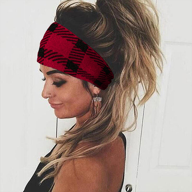 

Plaid Splicing Twist Knitted Casual Wide Headband, Black;red;coffee, 488116