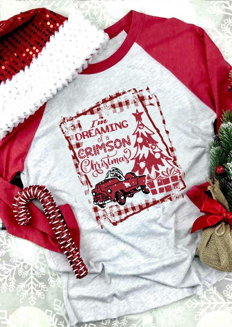 

I' Dreaming Of A Crimson Christmas Truck Plaid T-Shirt Tee - Red, 488132