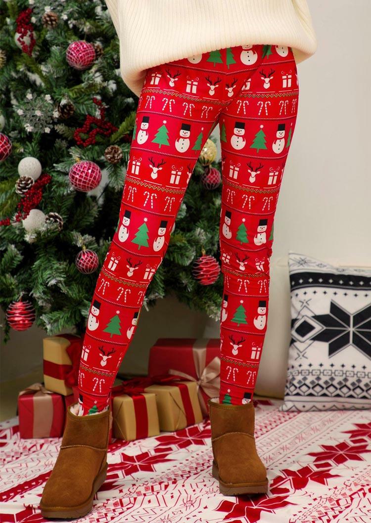 

Leggings Christmas Snowman Reindeer Warm Elastic Waist Leggings in Red. Size