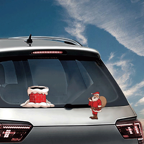 

Christmas Decoration Christmas Chimney Sock Santa Claus Waving Wiper Decal Car Rear Sticker in Pattern1. Size