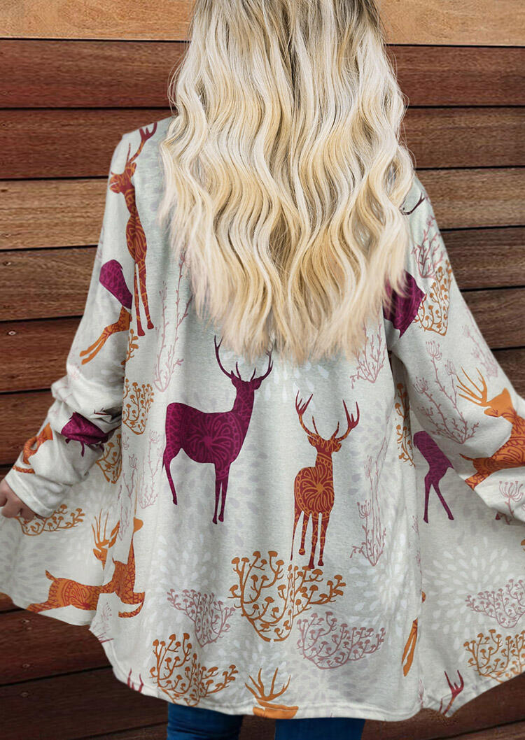 

Cardigans Christmas Reindeer Long Sleeve Open Front Cardigan in Gray. Size