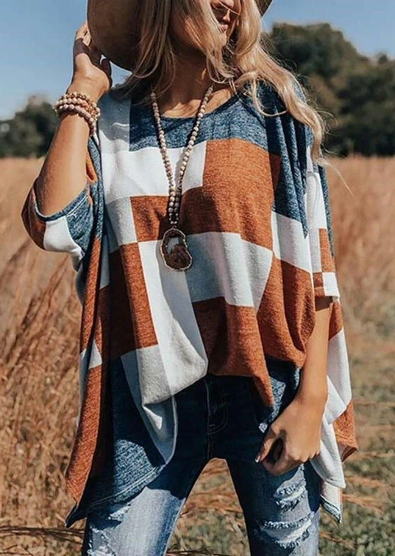 

Color Block Asymmetric Batwing Sleeve Blouse, Multicolor, 488050