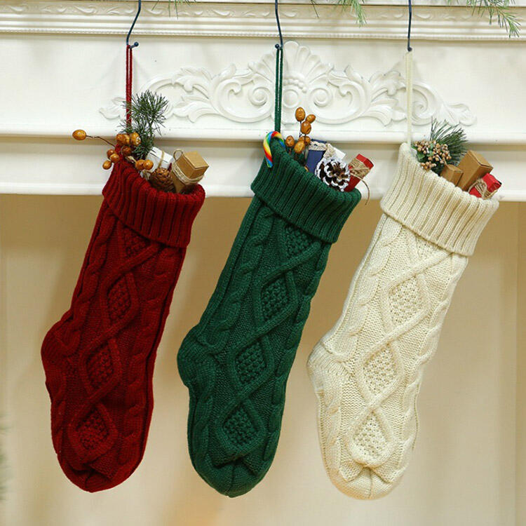 

Christmas Children Gift Candy Bag Knitted Sock, Green;beige;red, 488162