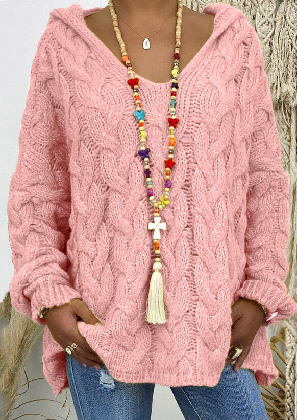 

Sweaters Crochet Knitted Hooded Sweater in Pink. Size