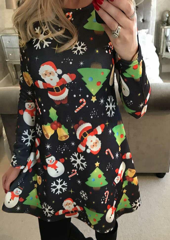 

Mini Dresses Christmas Santa Claus Trees Snowman Mini Dress in Black. Size