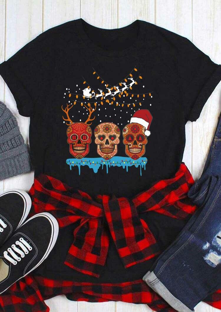 

T-shirts Tees Floral Skull Reindeer T-Shirt Tee in Black. Size: ,M