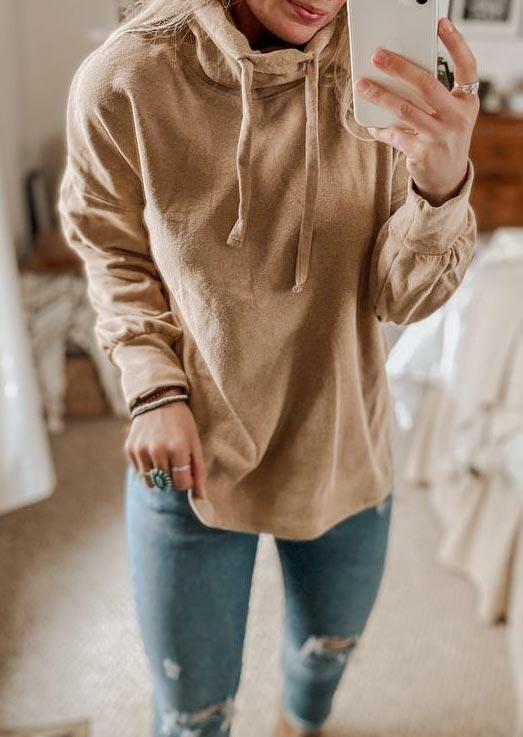 

Sweatshirts Drawstring Long Sleeve Turtleneck Pullover Sweatshirt in Khaki. Size