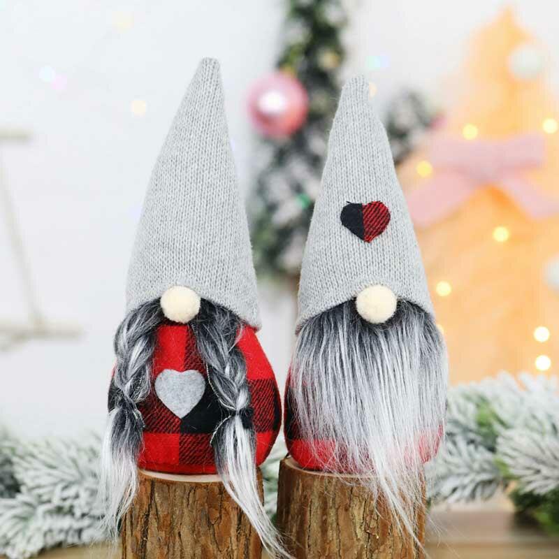 

Christmas Decoration Christmas Buffalo Plaid Heart Gnomies Faceless Doll. Size