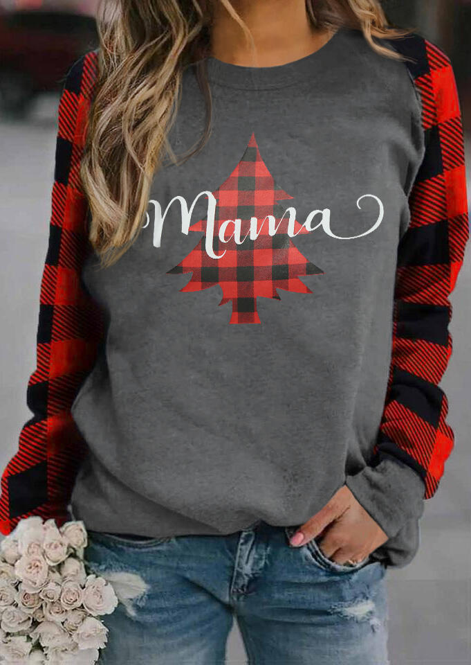 

Christmas Buffalo Plaid Tree Mama T-Shirt Tee - Gray, 486623