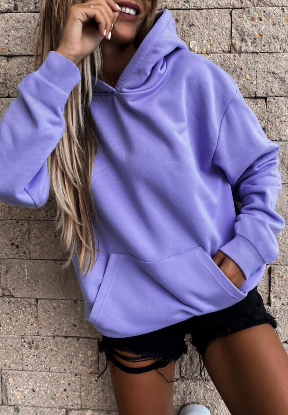 

Hoodies Kangaroo Pocket Long Sleeve Pullover Hoodie in Purple. Size: S,,XL