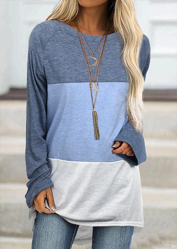 

Blouses Color Block Asymmetric Raglan Sleeve O-Neck Blouse in Multicolor. Size