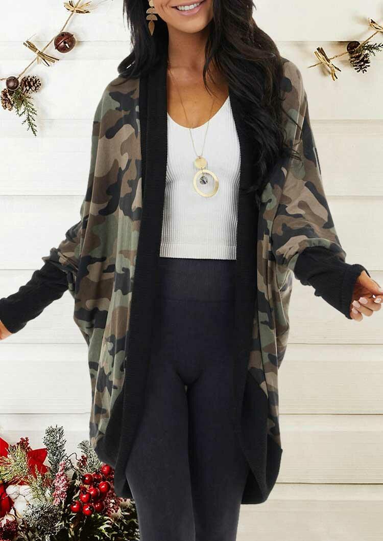 

Cardigans Camouflage Batwing Sleeve Loose Cardigan in Camouflage. Size