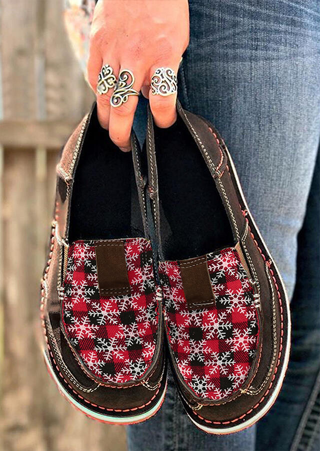 

Sneakers Snowflake Buffalo Plaid Slip On Flat Sneakers in Coffee. Size: ,38