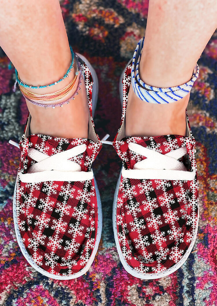 

Sneakers Plaid Snowflake Flat Canvas Sneakers in Red. Size: ,38,39,40,41