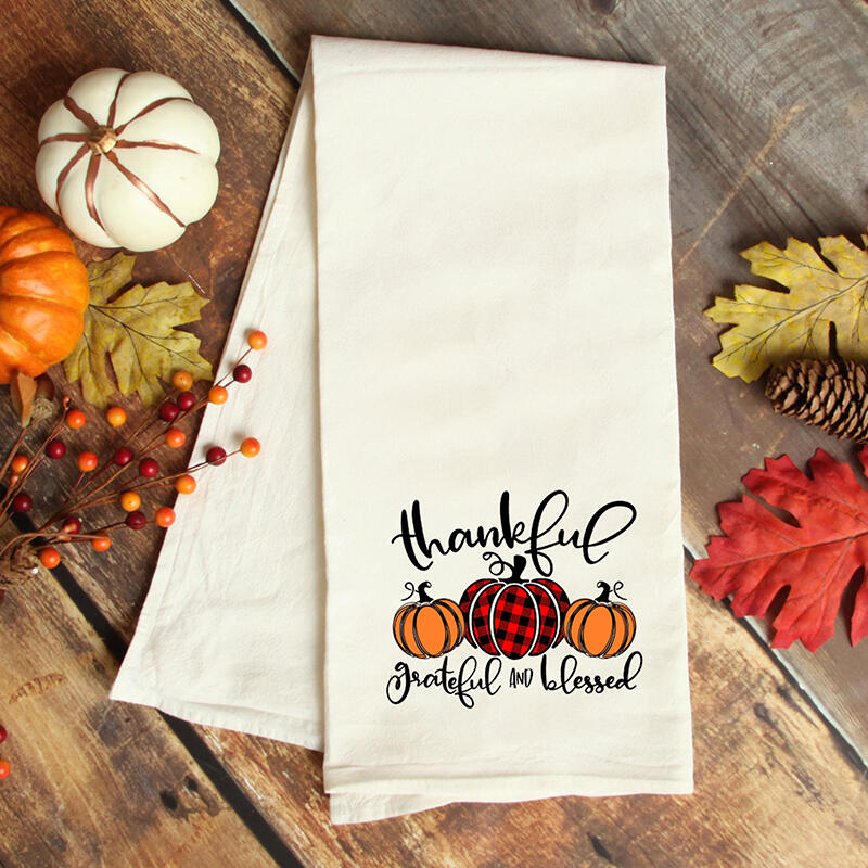 

Thankful Grateful And Blessed Buffalo Plaid Pumpkin Tea Towel, Beige, 488365