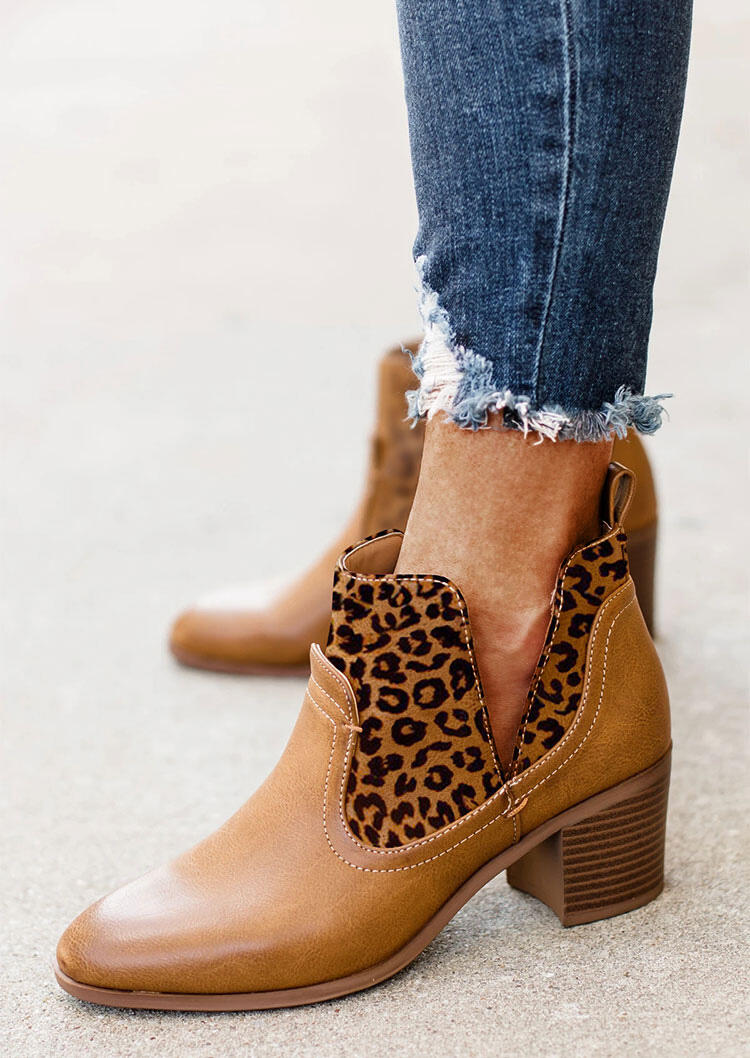

Boots Leopard Splicing Side Slit Chunky Heel Ankle Boots in Leopard. Size: ,38,39,40,41