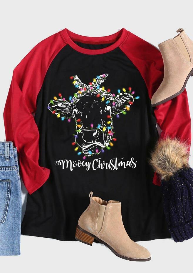 

T-shirts Tees Mooey Christmas Cattle Light O-Neck T-Shirt Tee in Red. Size