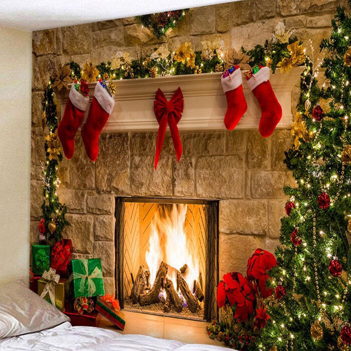 

Christmas Decoration Christmas Tree Fireplace Stocking Wall Hanging Decor Tapestry in Multicolor. Size