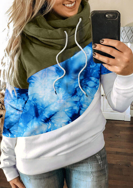

Hoodies Color Block Tie Dye Drawstring Pullover Hoodie in Multicolor. Size
