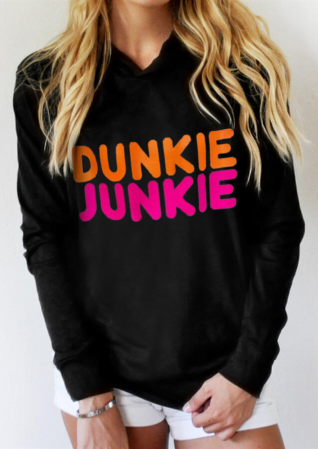 Dunkie Junkie Long Sleeve Casual Pullover Hoodie - Black