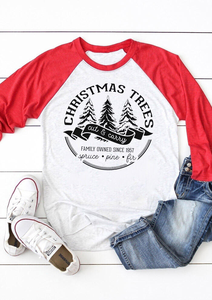 

T-shirts Tees Christmas Trees O-Neck T-Shirt Tee in Red. Size: ,M