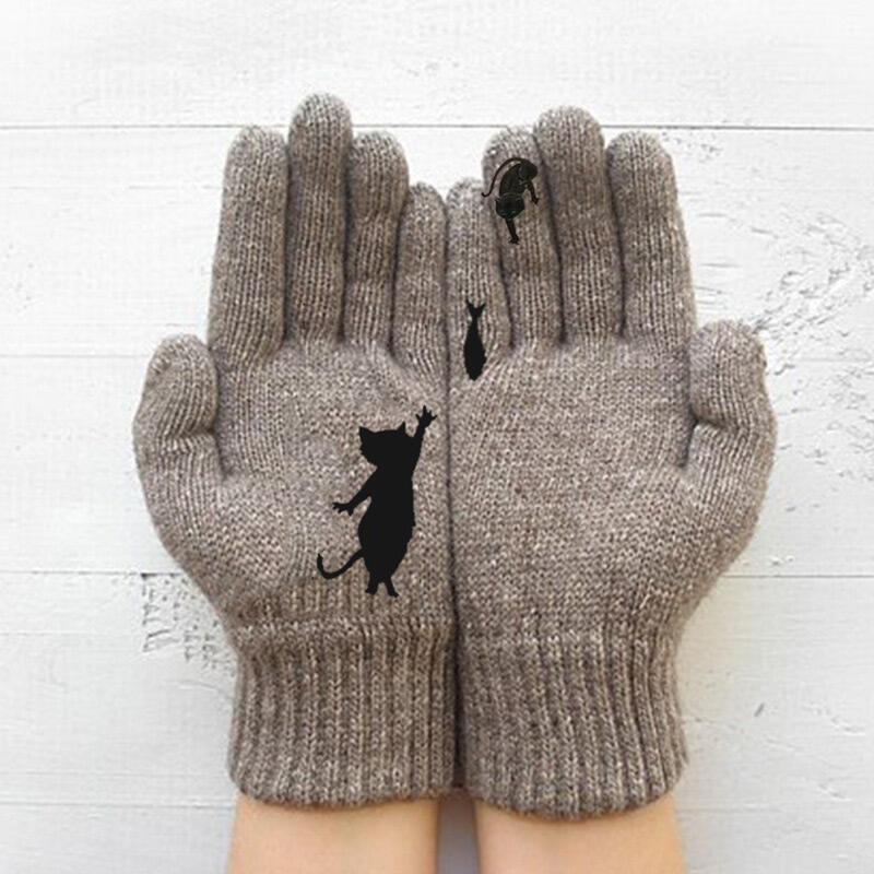 

Winter Warm Black Cat Fish Knitted Gloves, Black;gray;khaki, 488484