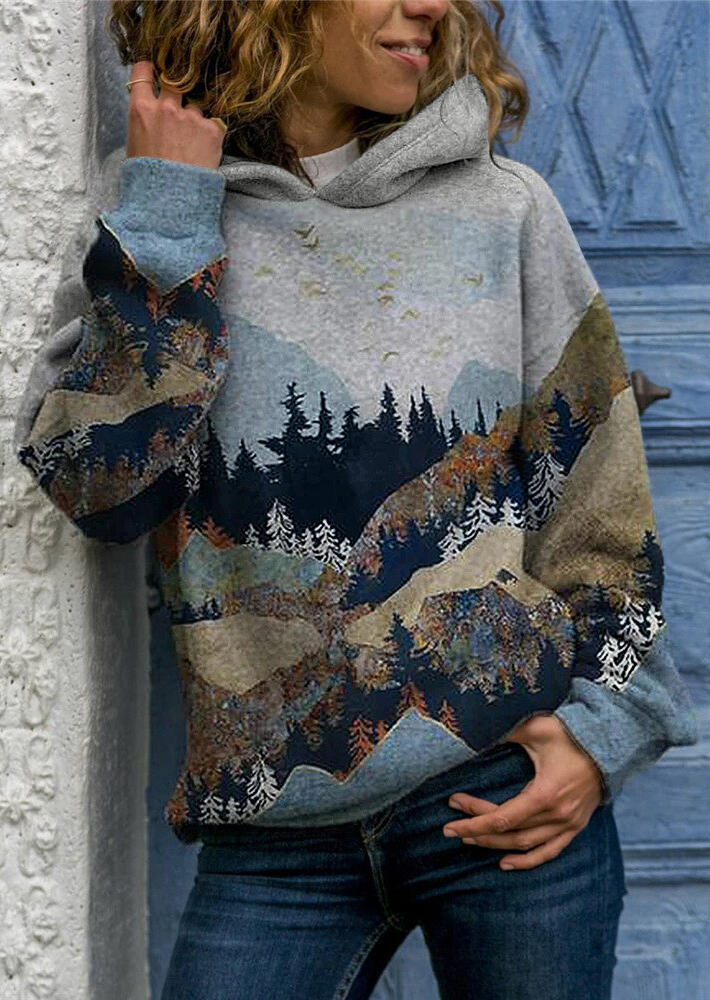 

Mountain Treetop Plant Long Sleeve Pullover Hoodie, Multicolor, 488507