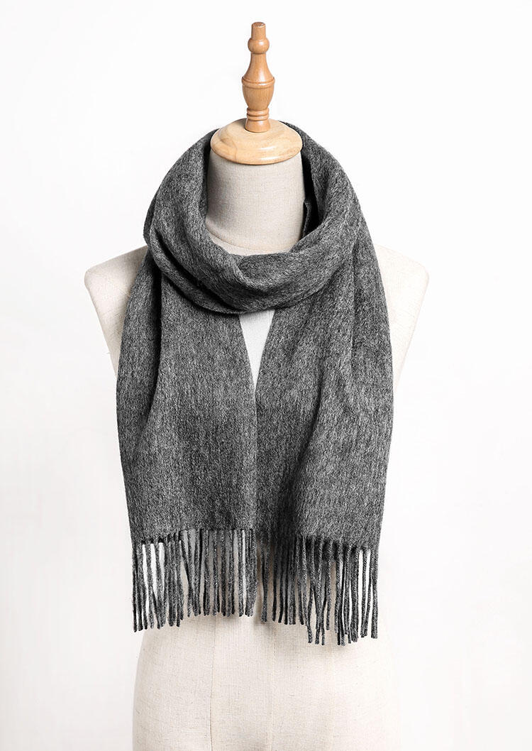 

Feelily Gray Tassel Soft Classic 100% Wool Scarf in Gray. Size