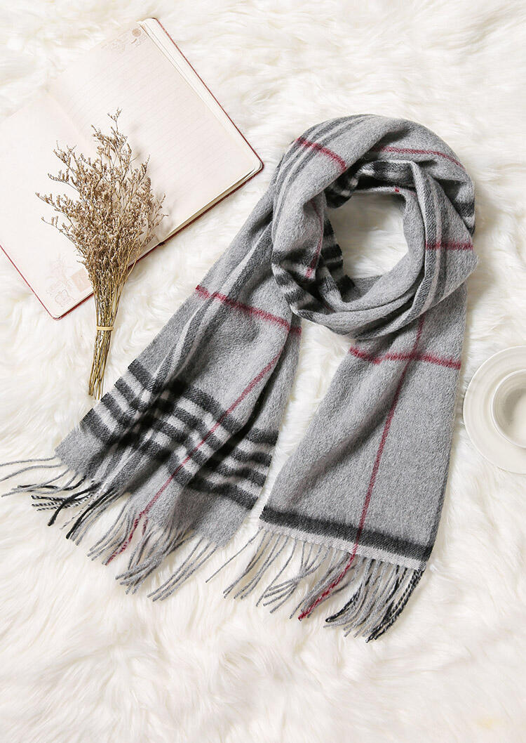 

Feelily Unisex Christmas Gift Plaid Tartan Tassel Cashmere Scarf, Light grey, B101932
