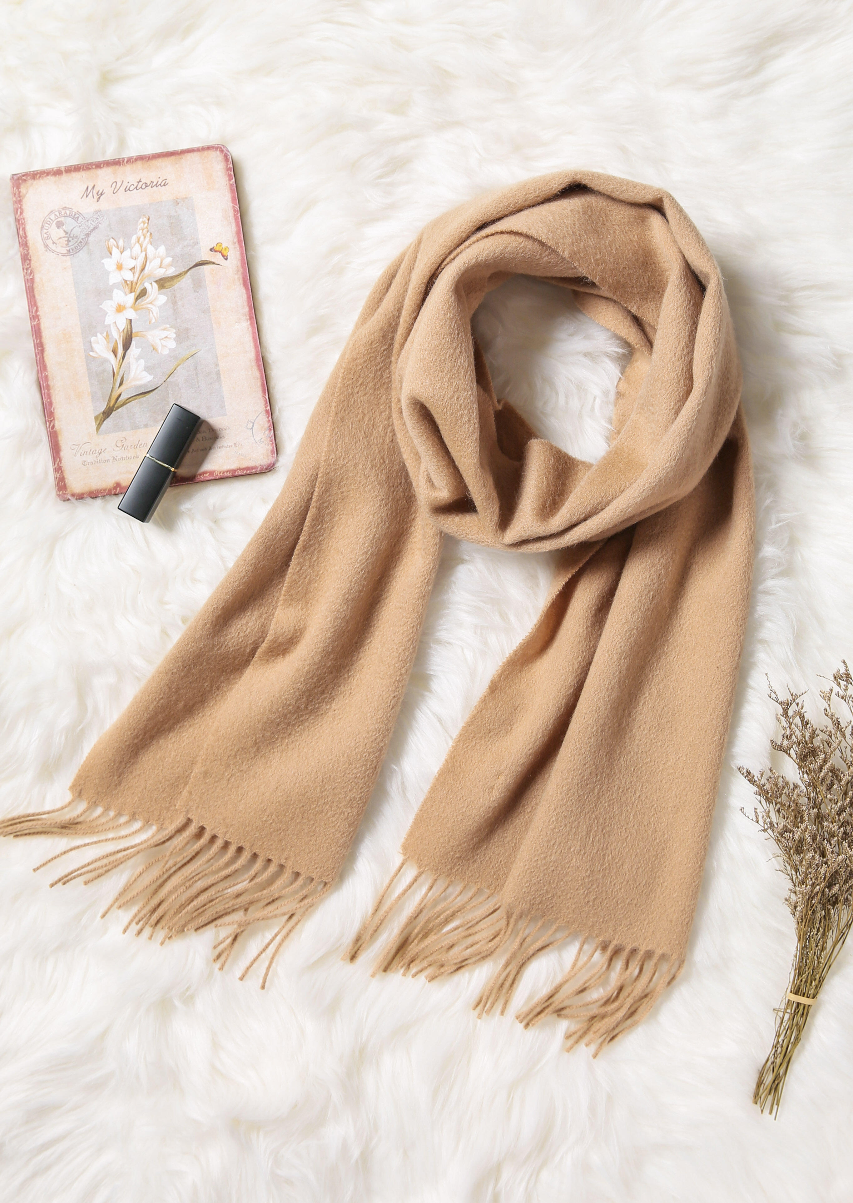 

Scarves Feelily Classic Camel Tassel Cashmere Scarf For Women in Camel. Size
