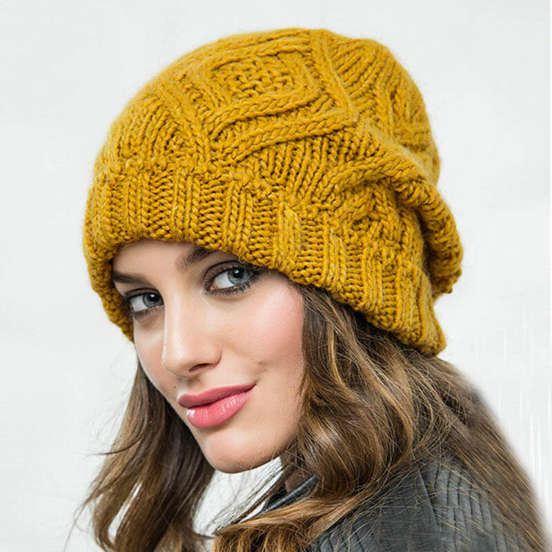 

Hats Winter Warm Rhombus Twist Soft Knitted Beanie Hat in Black. Size