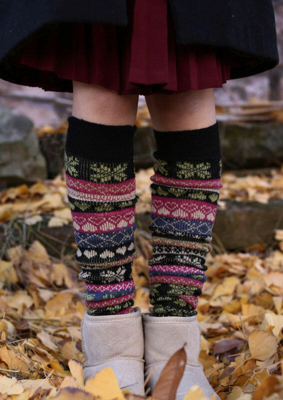 

Knee-High Socks Snowflake Thigh-High Socks in Black. Size