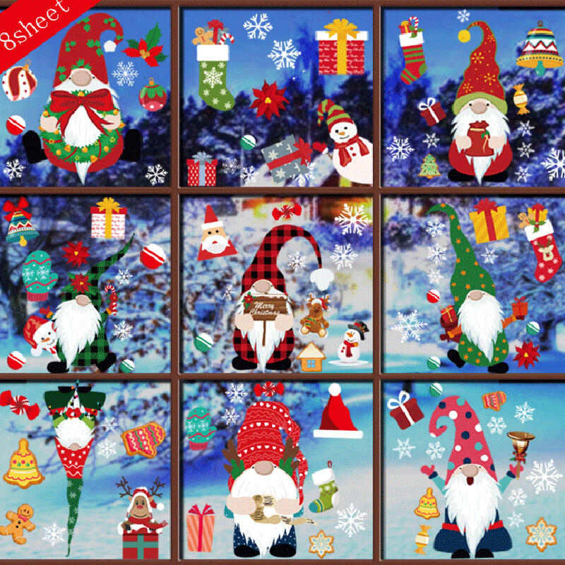 8pcs Christmas Gnome Snowflake Window Cling Sticker - Fairyseason