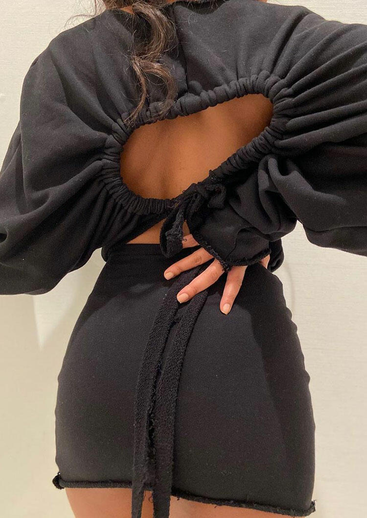 

Bodycon Dresses Hollow Out Tie Long Sleeve Bodycon Dress in Black. Size: S,M,,XL