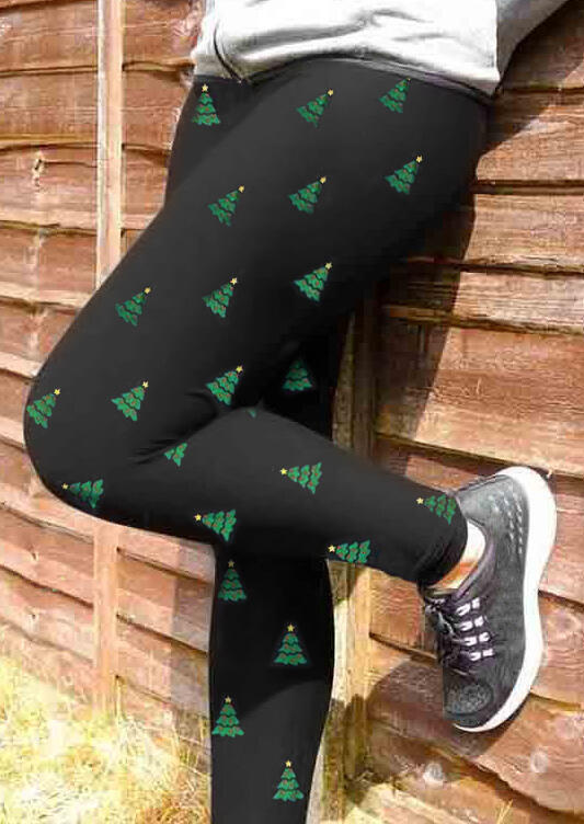 

Leggings Christmas Tree Star Elastic Waist Casual Leggings in Black. Size