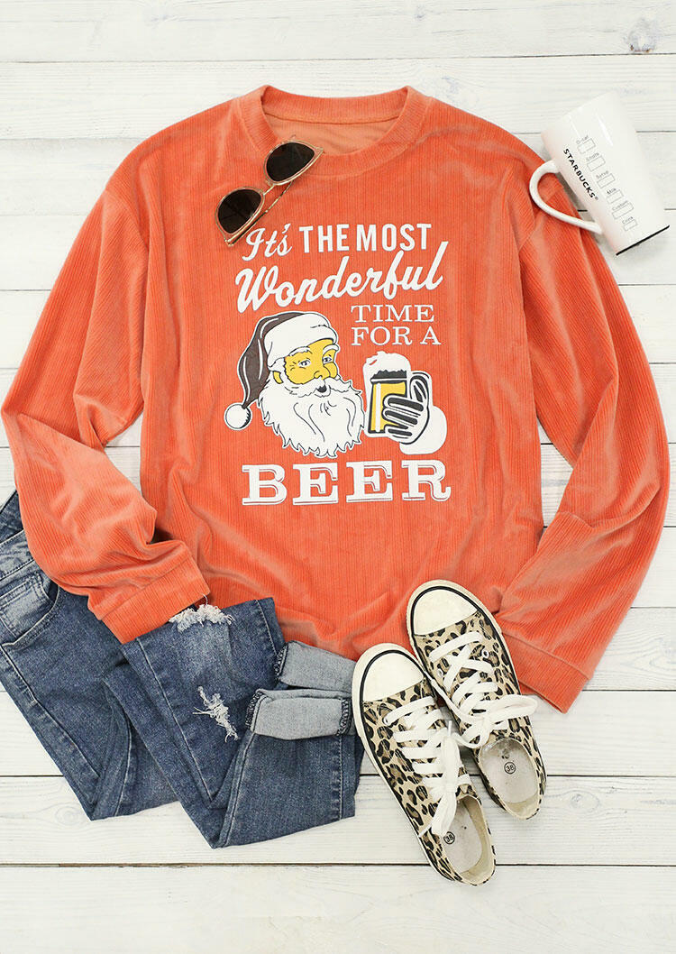 

Sweatshirts Christmas Santa Claus The Most Wonderful Time For A Beer Sweatshirt in Orange. Size: ,M,L