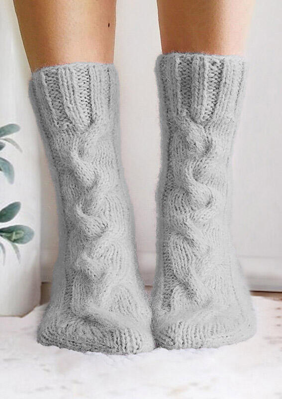 

Crew Socks Winter Warm Casual Knitted Socks in Gray,Beige. Size